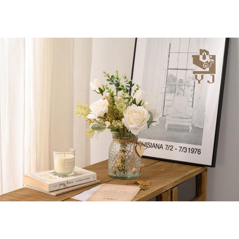 Artificial Silk Rose Flower Arrangement with Glass Vase photo 3
