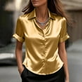 thumbnail image 2 of Horkkom Satin Tops for Women Solid Color Short Sleeve Button Down Shirts Summer Casual Silk Blouse L, 2 of 7