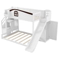 thumbnail image 5 of Harper & Bright Designs Twin over Full Bunk Bed with Slide and Wardrobe, Space Saving Wood Bunk Bed Frame with Storage Staircase & Open Shelf, White, 5 of 12