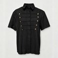 thumbnail image 4 of YLSDY Men's Military Style Linen-Blend Shirt, Double Breasted Gold Buttons, Short Sleeve Button-Down Casual Top Black L, 4 of 6