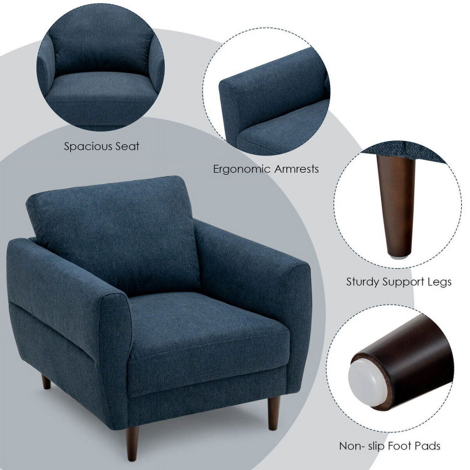 Finihen Upholstered Accent Armchair, Modern Upholstered Accent Chair Single Sofa Armchair, for Living Room, Bedroom, Navy