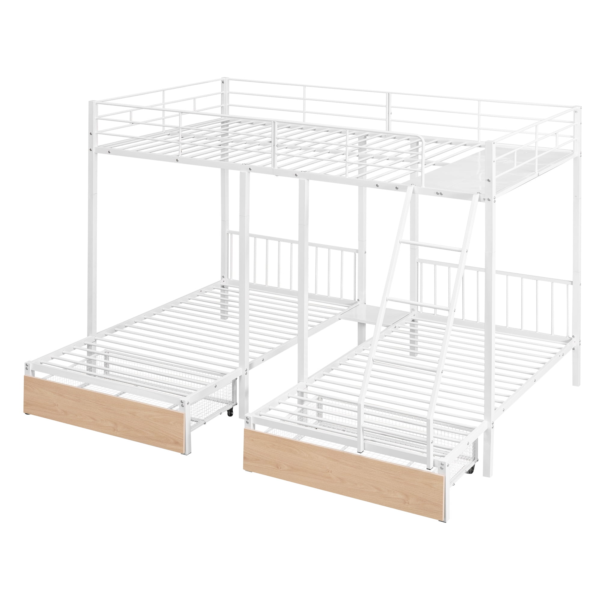 Aukfa Full over Twin over Twin Bunk Bed for 3, Metal Triple Bunk Bed with Storage Drawers for Kids Teens, White