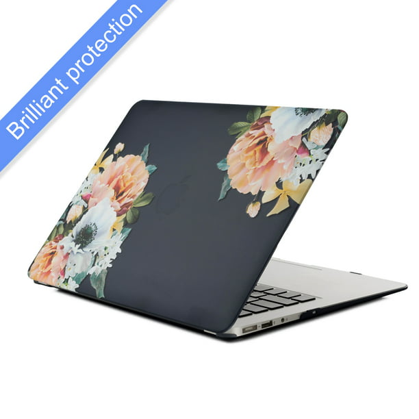For Macbook Air 13 3 Case Iclover Art Printing Matte Frost Hard Shell Plastic Protective Cover For Apple Laptop Macbook Air 13 3 Inch Model Number A1466 A1369 Black Flower Walmart Com Walmart Com
