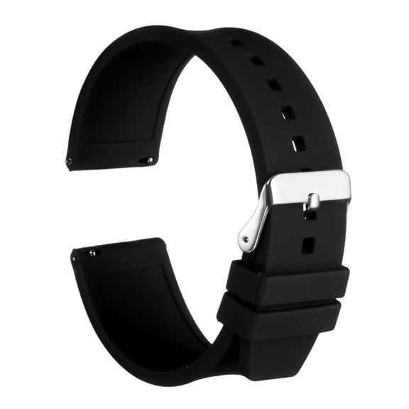 Uxcell Silicone Watch Band 24mm Quick Release Flexible Soft Rubber Watch Strap with Stainless Steel Silver Clasp Replacement Wristband for Men Women, Black