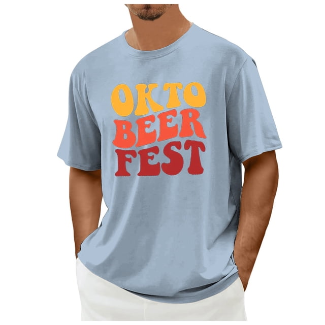 LUOGENLI T-shirts pour Homme pour Hommes Homme Été Décontracté T-Shirt Imprimé Oktoberfest Manche Courte Col Rond T-Shirt Hauts 4TG T-shirts pour Hommes T-shirts Graphiques Pâques Bleu Clair G