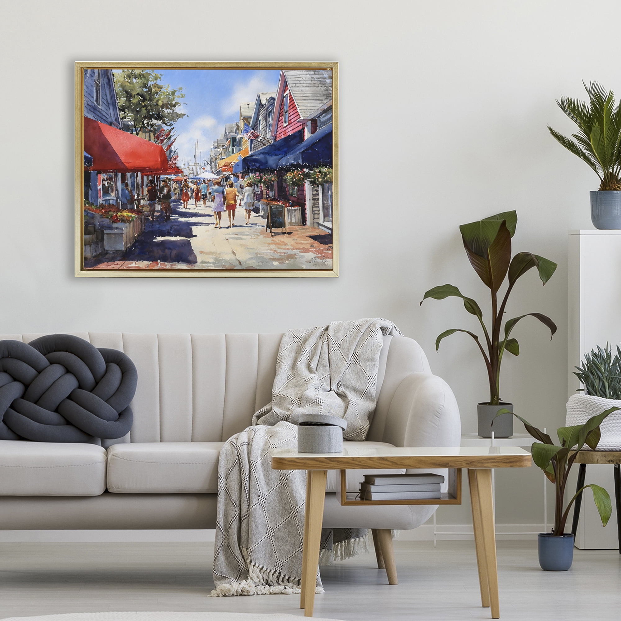 Stupell Industries American Coastal Town Stroll Gold Framed Floater Canvas Wall Art, design by Franklyn Gregory