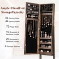 thumbnail image 5 of LIVIZA Mirrored Standing Jewelry Armoire Cabinet with Hooks & Storage Shelves, Full-Length Mirror Jewelry Organizer，Brown, 5 of 8
