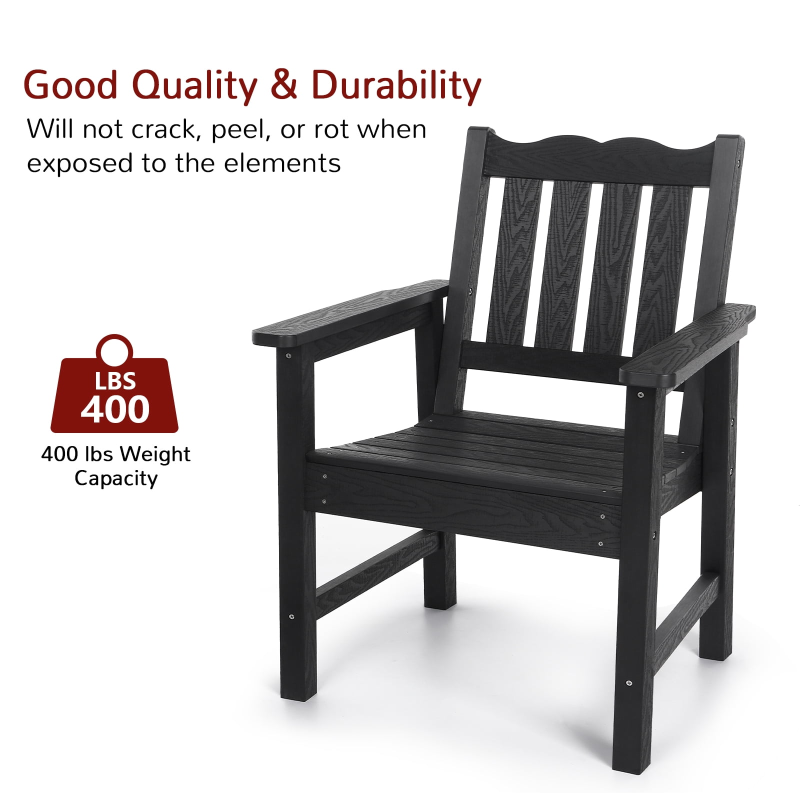 Stoog Outdoor Bench and Chairs Set of 3, Porch Bench with 2 Patio Chairs, 800 lbs Capacity, All-Weather Outdoor Bench for Garden Backyard Park, Black