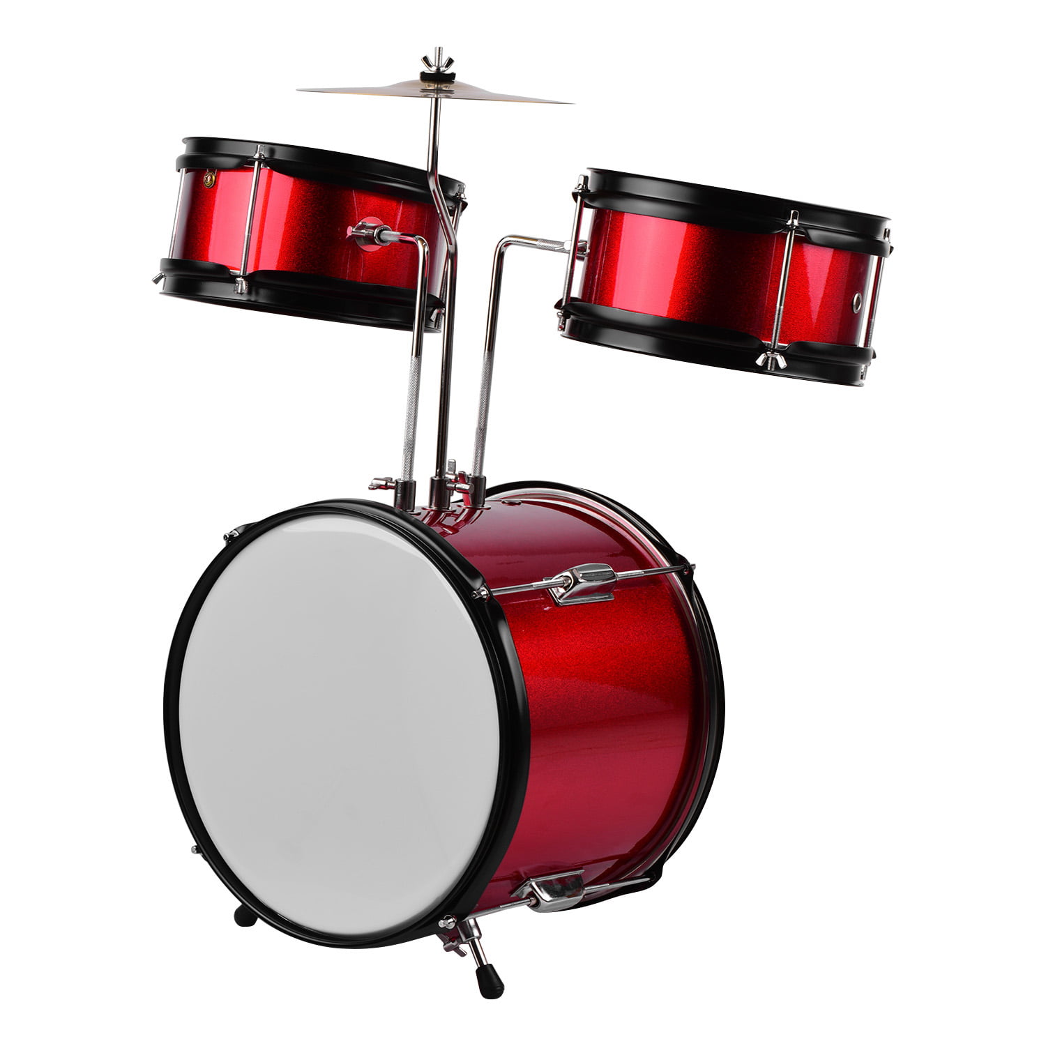 Kids Children Junior Beginners 3-Piece Drum Set Drums Kit Percussion Musical Instrument with Cymbal Drumsticks Adjustable Stool Red
