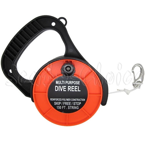 Scuba Choice Diving Orange Compact Finger Spool 65ft Dive Reel White Line 