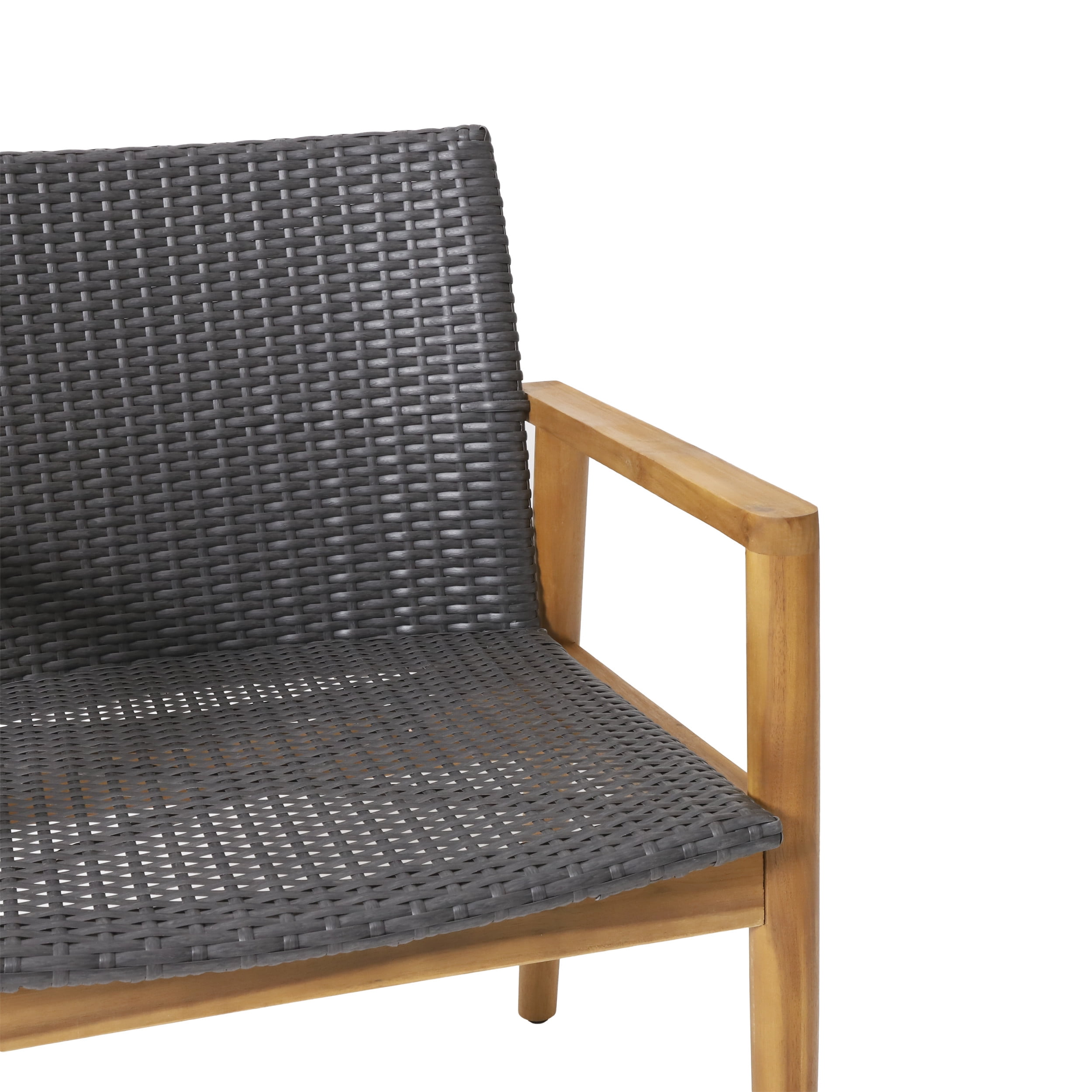 Remuda Wicker and Acacia Wood Outdoor Club Chairs, Set of 2, Gray and Teak