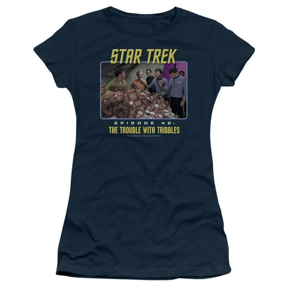 Trevco St-Original-The Trouble With Tribbles - Short Sleeve Junior Sheer Tee - Navy- Small