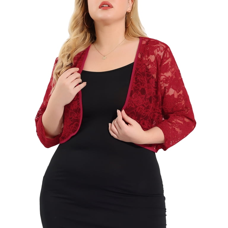 Unique Bargains Juniors' Plus Size Crop Bolero Jacket loral Lace Open Front  Shrug Cardigan - Walmart.com