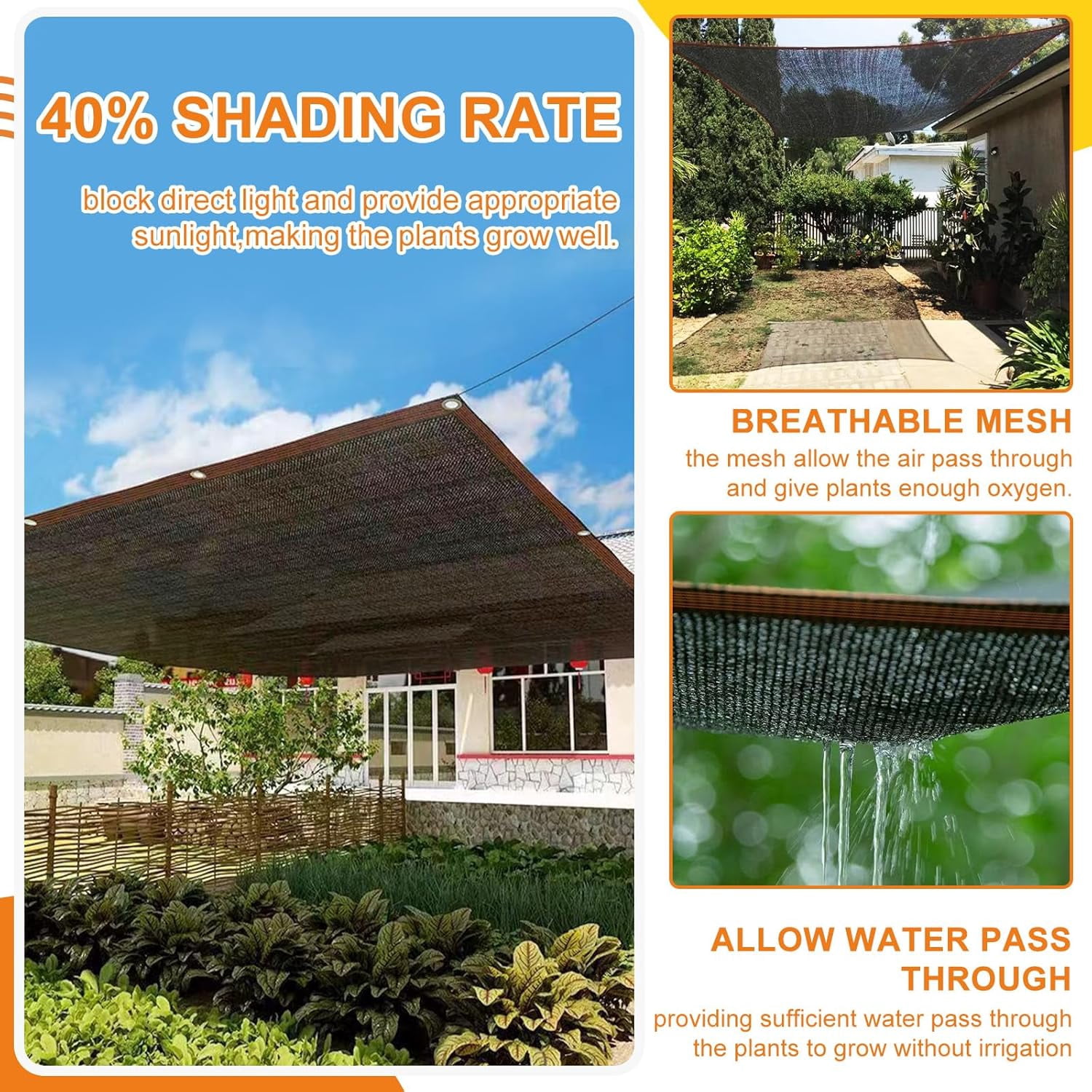 40% Shade Cloth with Grommets, 6.5Ft x 13FtGarden Mesh Shade Tarp Sun Shade Net for Greenhouse, Cover, Patio, Plant, Flower, Chicken, Coop