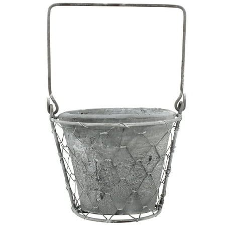 Stonebriar Collection cement container with weathered metal cage and
