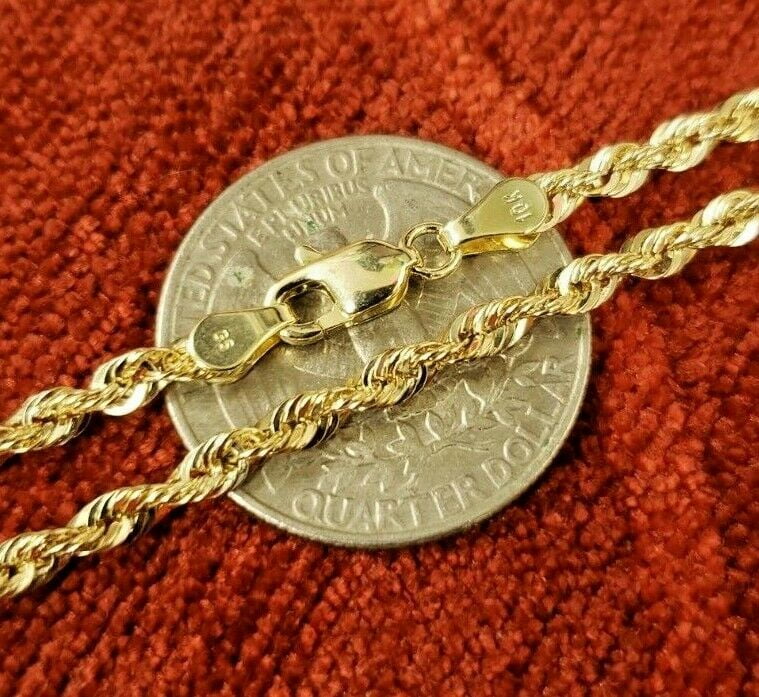 10K Solid Yellow Gold Necklace Rope Chain 16'' - 30