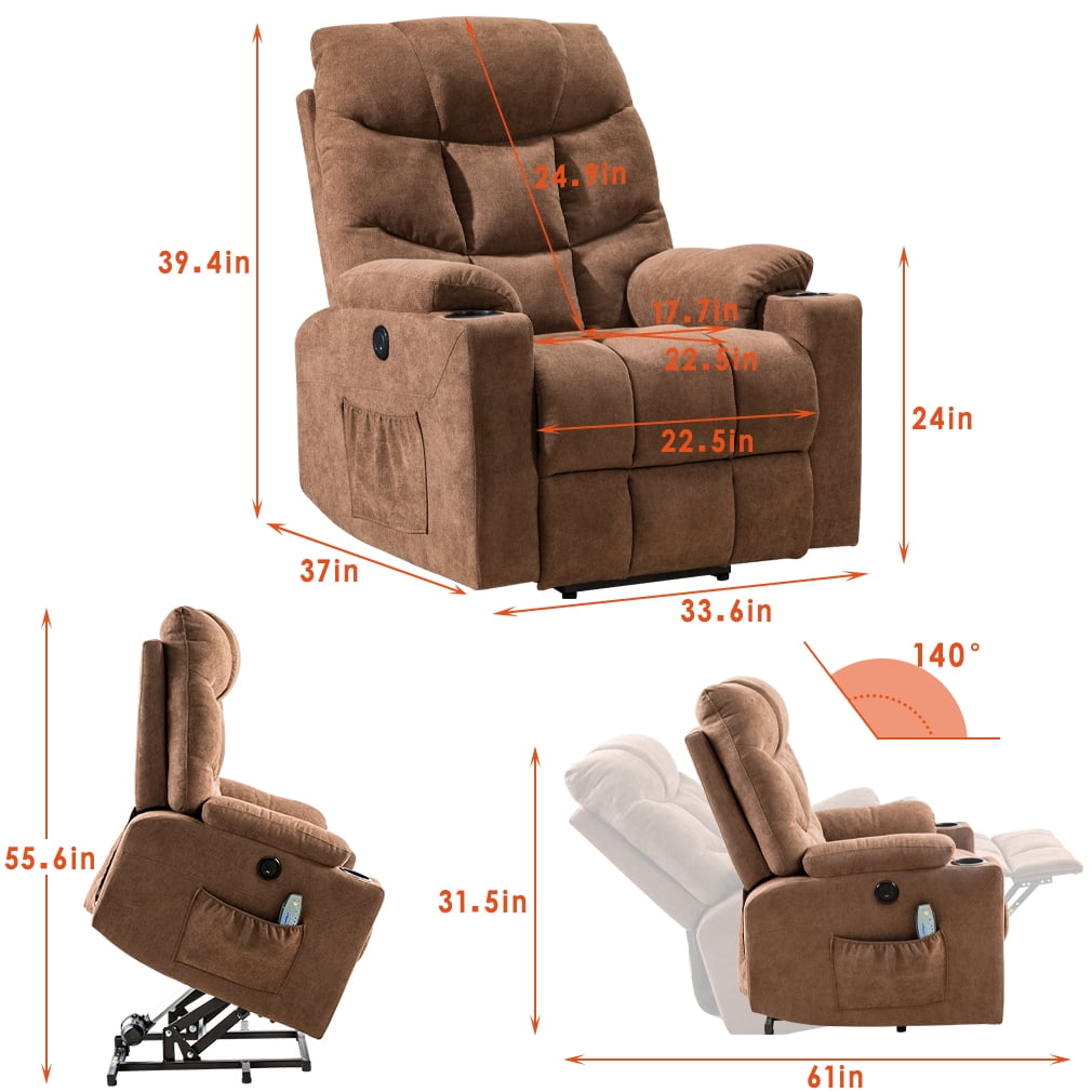 FDW Lift Chair Electric Recliner with Side Pocket and Cup Holders, USB Charge Port&Massage Remote Control for Elderly Massage Chair，Brown
