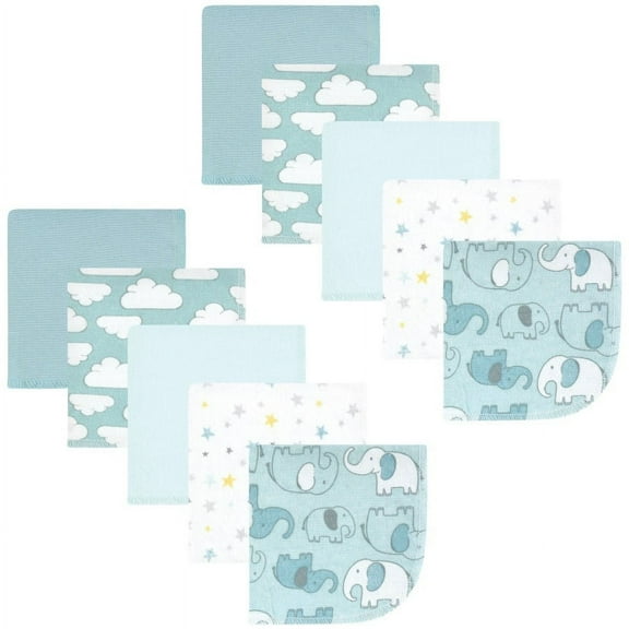 Hudson Baby Infant Boy Flannel Washcloths, Boy New Elephant 10Pk, One Size