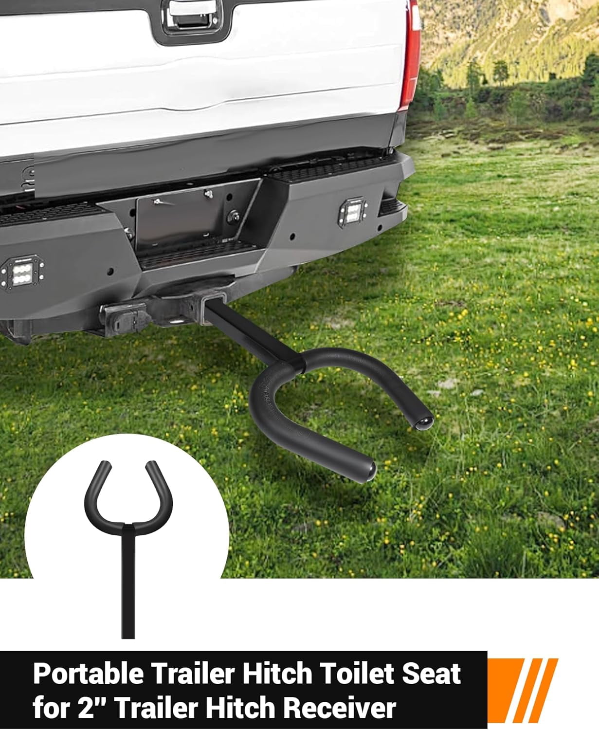 Trailer Hitch Toilet Seat, Portable Hitch Toilet Seat, Fit for 2'' Trailer Hitch Receiver, Convenient for Emergency Use When Camping/Off-Roading/Traveling