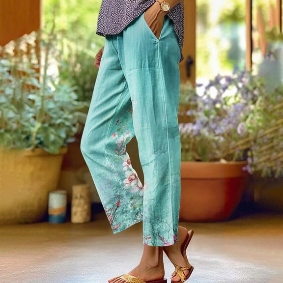 Xunlbb Wide Leg Scrub Pants for Women, Women'S Spring Print All-Match Straight Leg Casual Pants ,A-Mint Green S