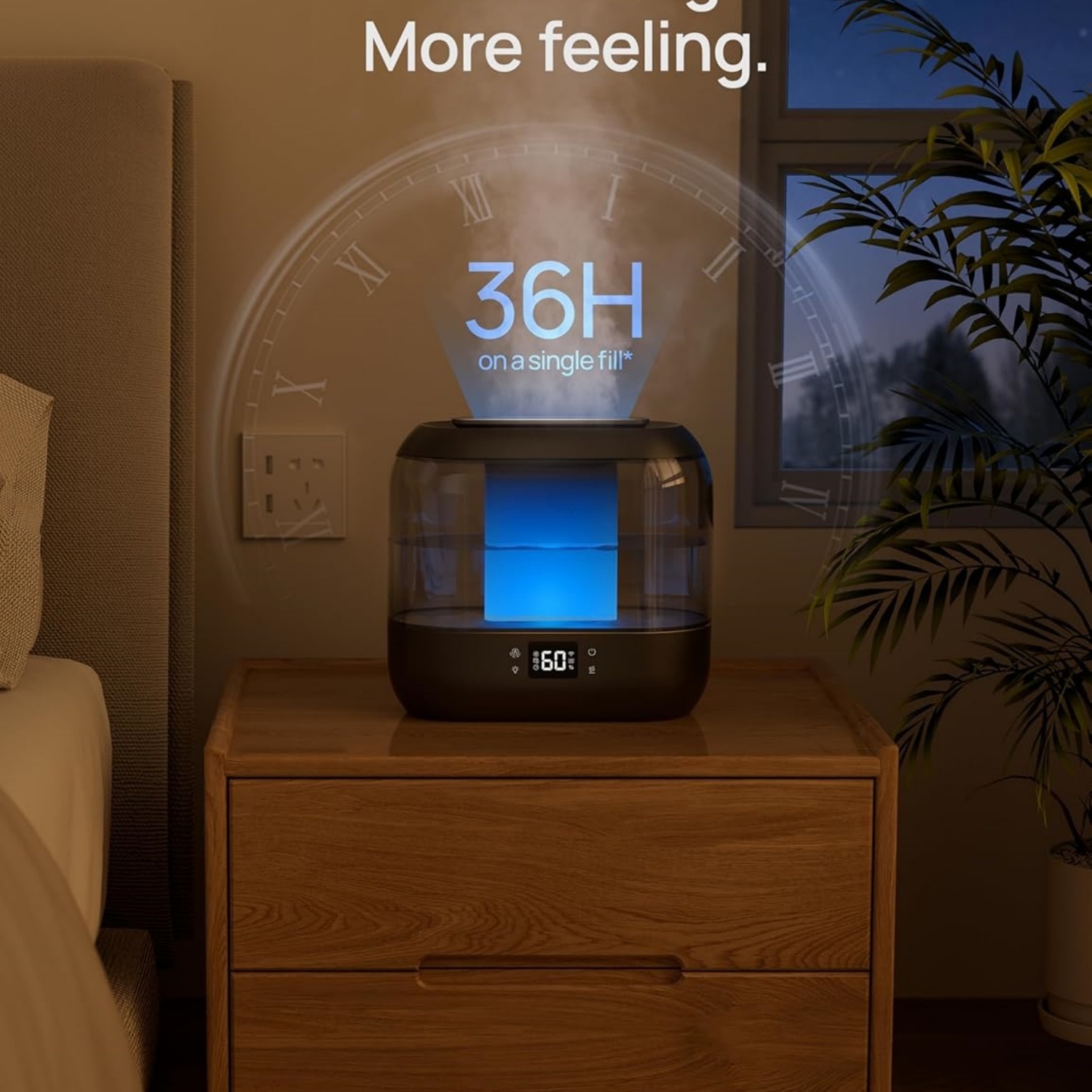 Humidifiers for Bedroom, Top Fill 4L Smart Cool Mist Humidifier with Oil Diffuser, Cartridge, Nightlight, 36H Runtime, Quiet Ultrasonic Humidifiers for Home, Baby Nursery, Plants, Office,