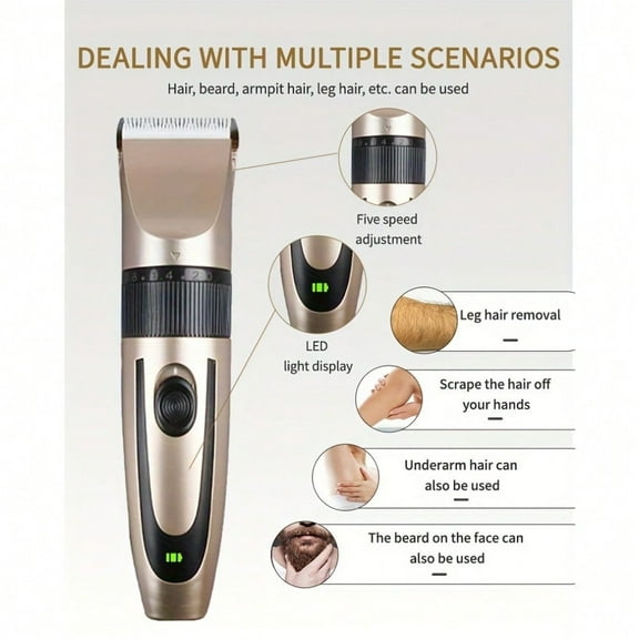 Professional Hair Clipper For Men, Rechargeable Beard Trimmer With Ceramic Blade, Low Noise Hair Cutting Machine For Adults & Kids, Cordless Hair Clipper Set For Home Barber Use