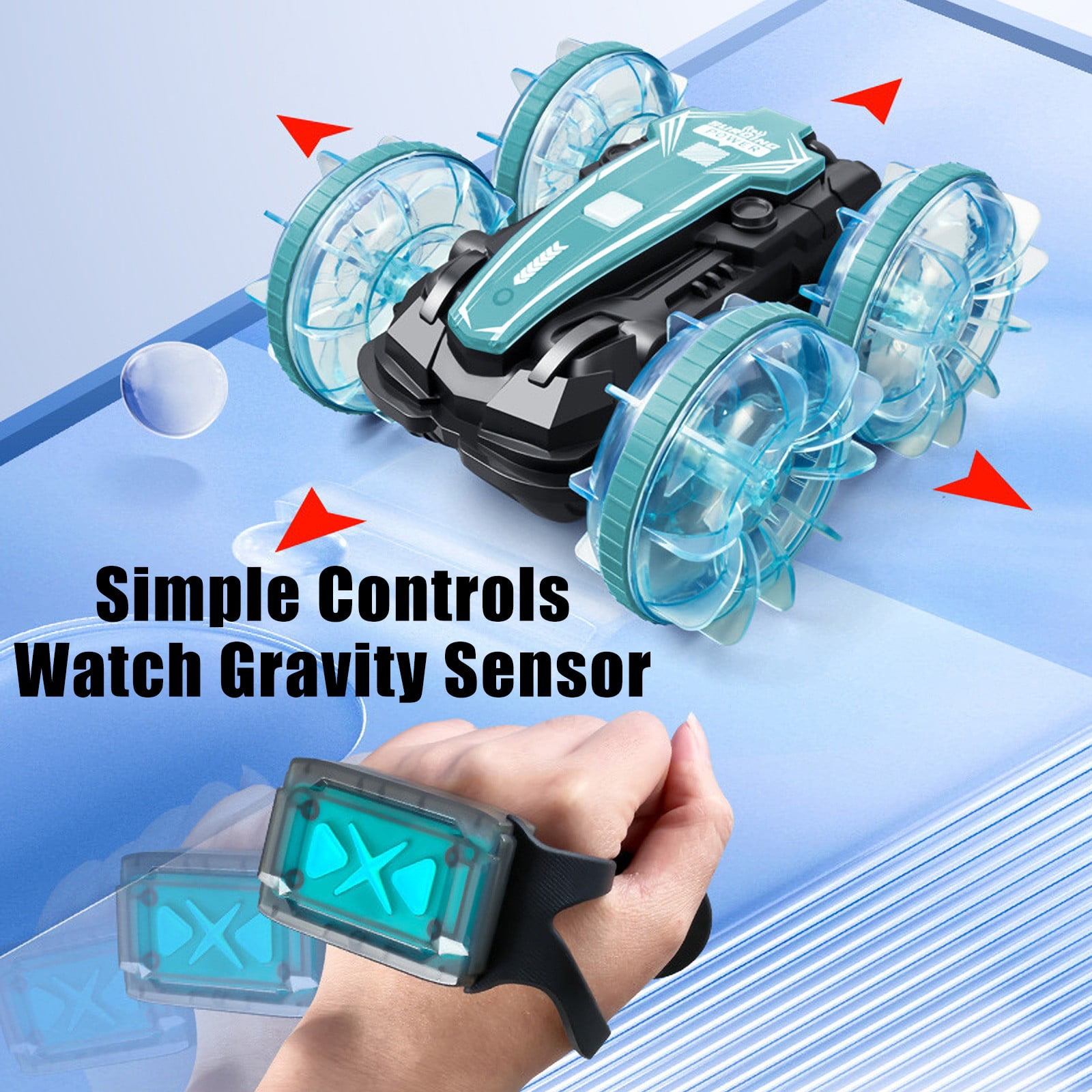 Amphibious Remote Control Car Double Sided Stunt Vehicle 360° Rotation Water Land All Terrain Toy with Gesture Control for 6-8 Years
