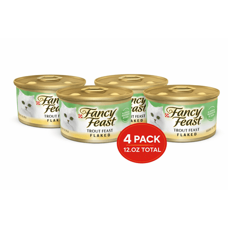 Fancy Feast Trout Feast Flaked Wet Cat Food, 4 Pack 3 oz Cans, Real Fish Recipe, 12 oz Total