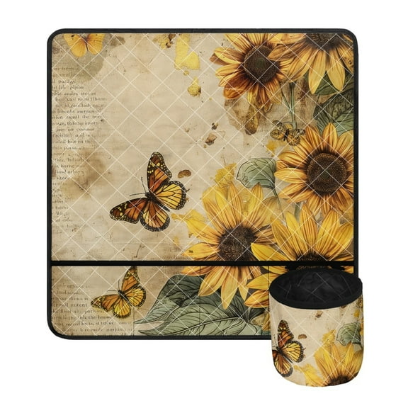 ZIATUBLE Sunflower Sewing Machine Pad Butterfly Sewing Machine Mat Protective Mat for Standard Household Sewing Machines Waterproof Sewing Machine Pad with Storage Bag Home Decor