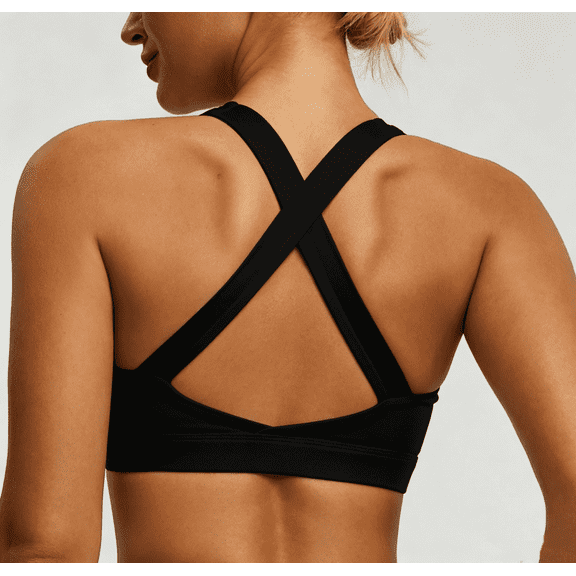 Paemity Sports Bras for Women, High Support Strappy Padded Fitness Workout Top Criss Cross Back Yoga Sports Bra, Black