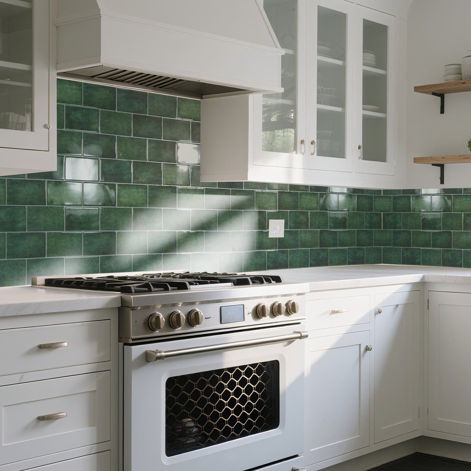 10PCS 10.6''x12.6'' Peel and Stick Backsplash in Green,Heavy-Duty Self-adhesive Subway Tile for Kitchen Bathroom