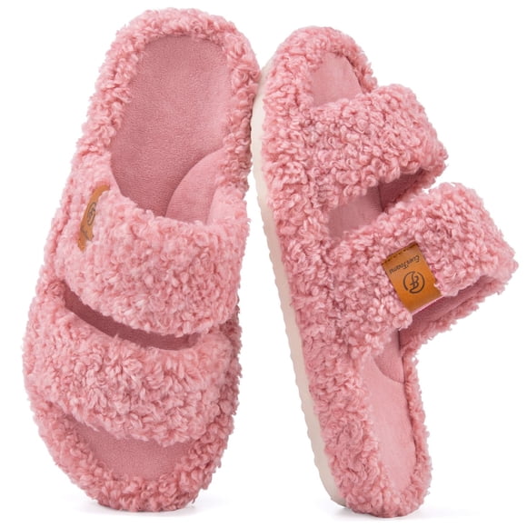 Zapatillas EverFoams Fuzzy de espuma viscoelástica con punta abierta, color rosa polvoriento