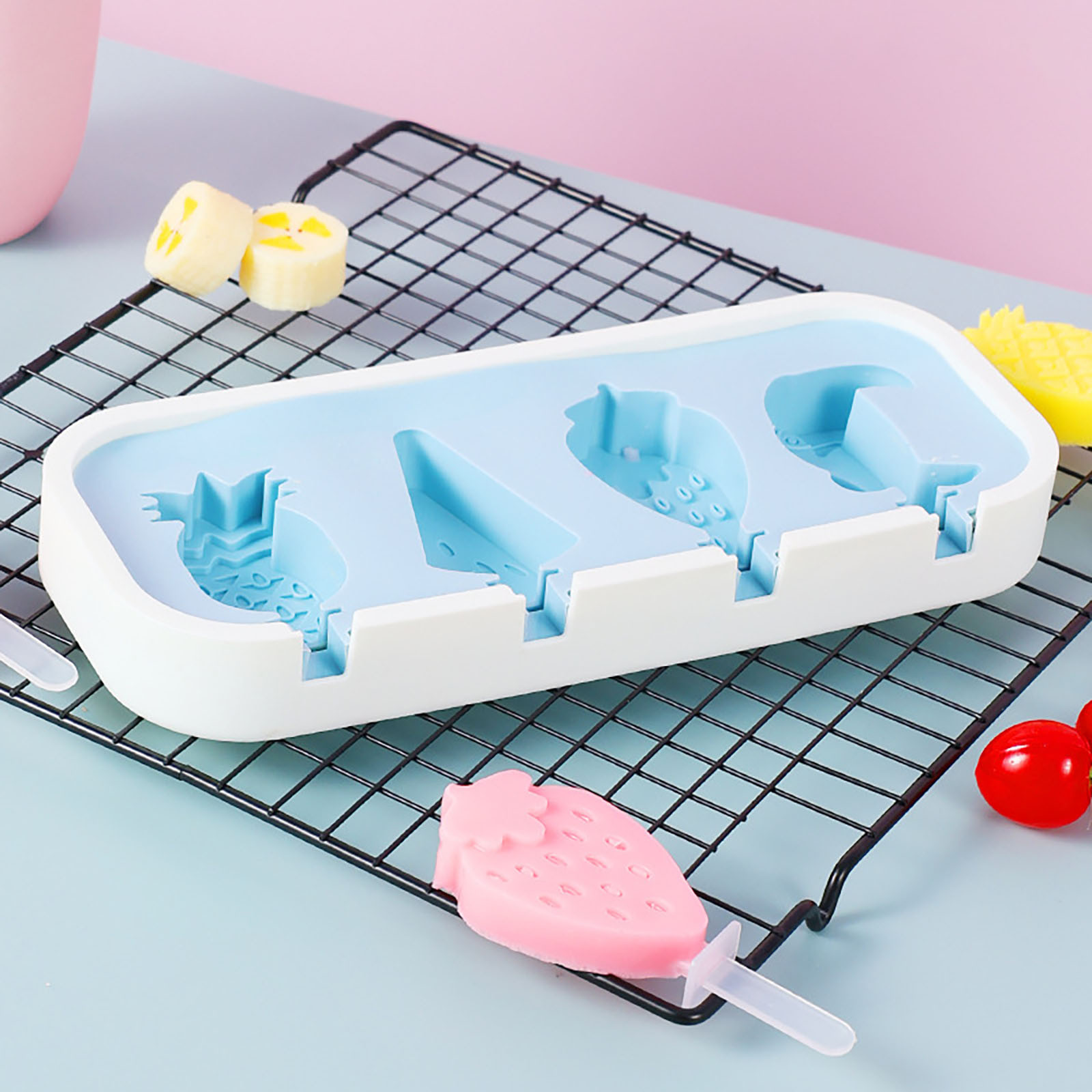 Bicoasu Ice Lolly Moulds 4 Shapes Silicone Popsicle Molds, Ice Mould