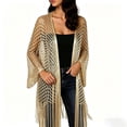 thumbnail image 2 of Hesxuno Women Crochet Cardigans Long Sleeve Lightweight Baggy Maxi Cardigan Hollow Out Beach Boho Cover Up 2026 Breathable Comfy Coverup Gold Free Size, 2 of 6