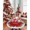 thumbnail image 4 of Christmas Tree Round Fitted Tablecloth, Snowman Xmas Ornaments Snowflake Sleigh Deer Winter Red Wooden Waterproof Table Cover with Elastic Edged for Outdoor Picnic Parties, Fits Tables up to 45" - 52", 4 of 6