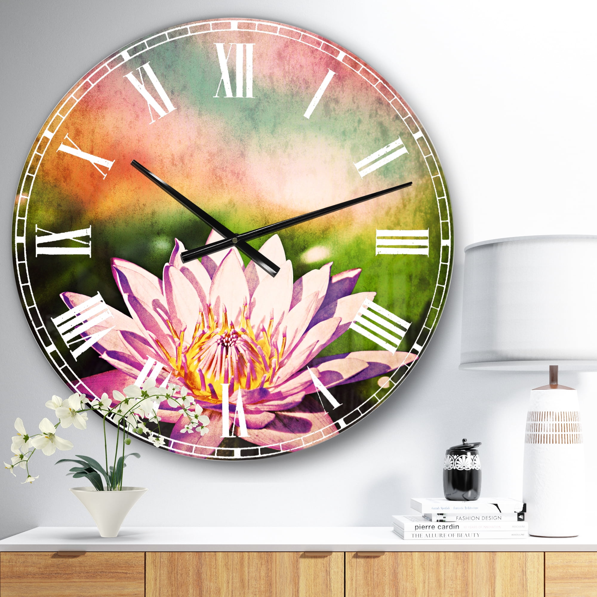 Designart 'Purple Lotus on Abstract Background' Traditional wall clock
