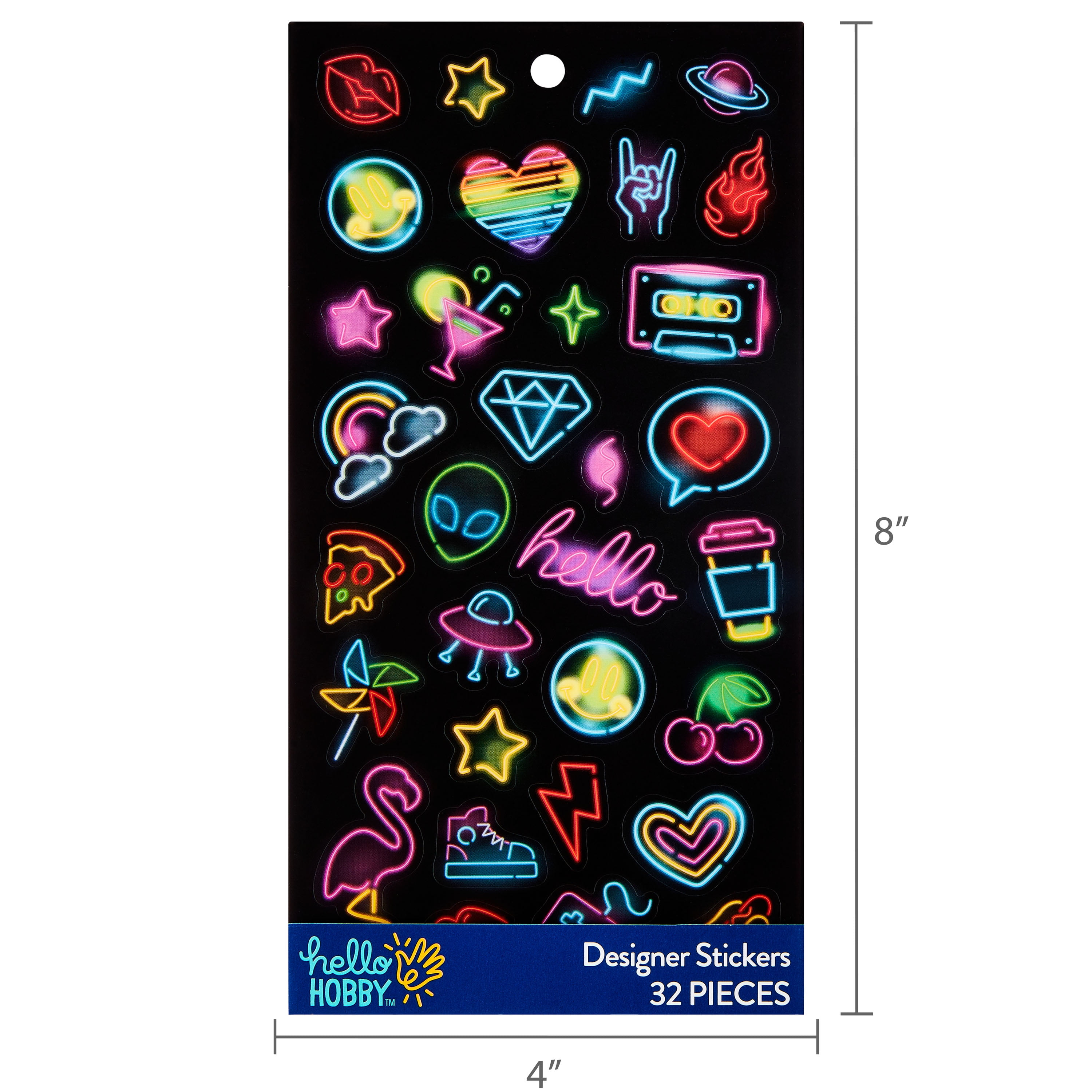 Hello Hobby Multicolor Neon Designer Stickers, 32 Count