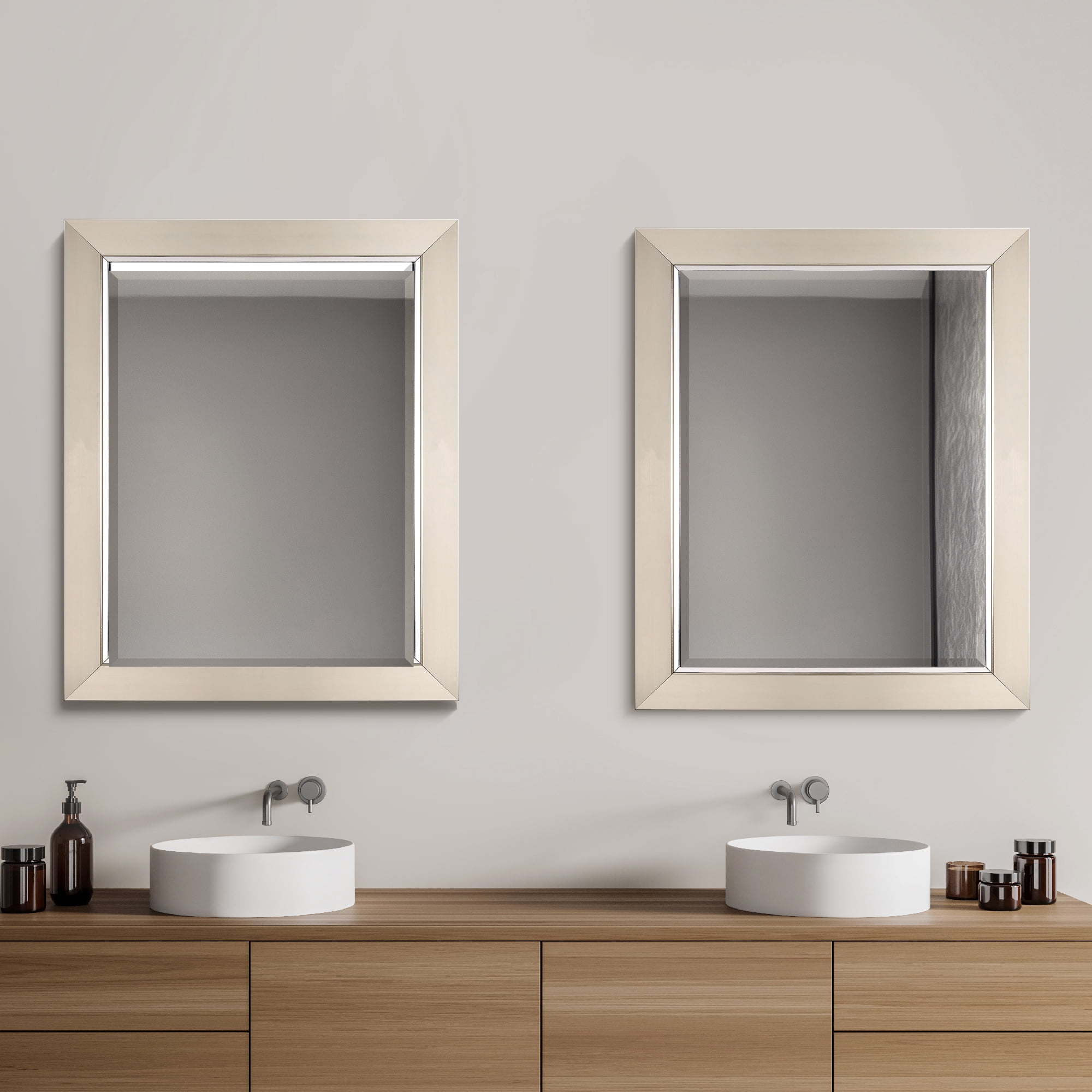 Head West Brushed Nickel Frame Vanity Mirror with Chrome Liner - 27.5" x 33.5"