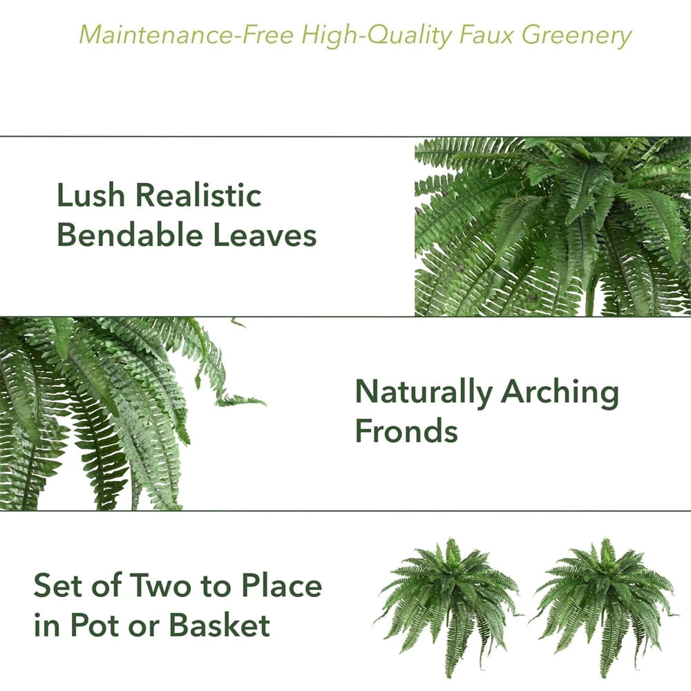 HXRH 2Pcs Artificial Fern Plants 24 Inch Realistic UV Resistant Artificial Boston Ferns Large Hanging Fake Plant Wall Decor for Garden Porch Patio Home Decor