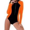 thumbnail image 2 of One Piece Swimsuits for Women Long Sleeve Rash Guard Zipper Front Bathing Suits Athletic Color Block Surf Wear Slimming Body Suit, 2 of 8
