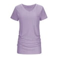 thumbnail image 3 of MIUOWANP Short Sleeve T-Shirt Women's V-Neck Pocket Pleated Solid Color Top Size L(8)Purple, 3 of 7