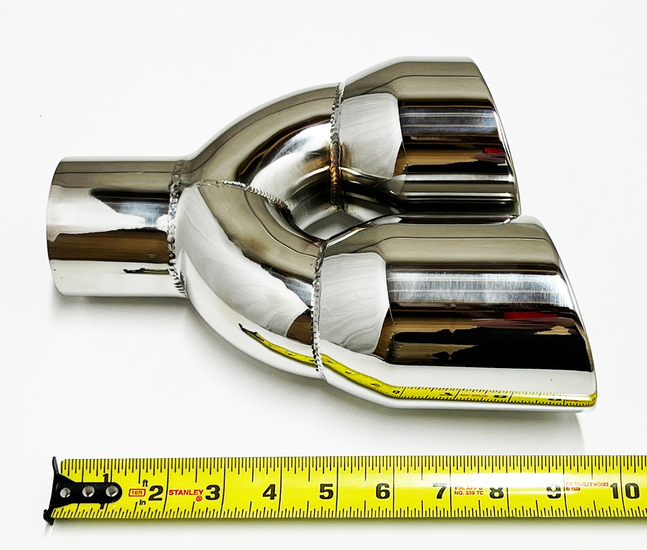 TRI-HYBERS 2 Inlet Dual Slant 2.25 Outlet 10 Inch Stainless Steel Exhaust Tip Twin Outlet