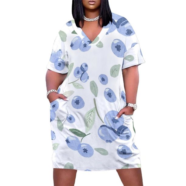 Vestido holgado con bolsillos y diseño de arándanos y hojas, vestidos de noche para mujer 2025, ropa femenina, vestido largo de verano para mujer.