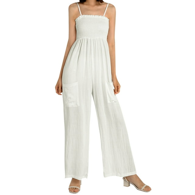 ZAXARRA Women Summer Siamese Trousers Solid Color Ruffled Loose Jumpsuit