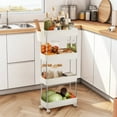 thumbnail image 2 of VECELO 4-Tier Rolling Utility Cart with Lockable Caster Wheels, Extra Hanging Cups and Hooks, Storage Shelves Organizer Cart for Living Room Bathroom Kitchen Office, White, 2 of 9