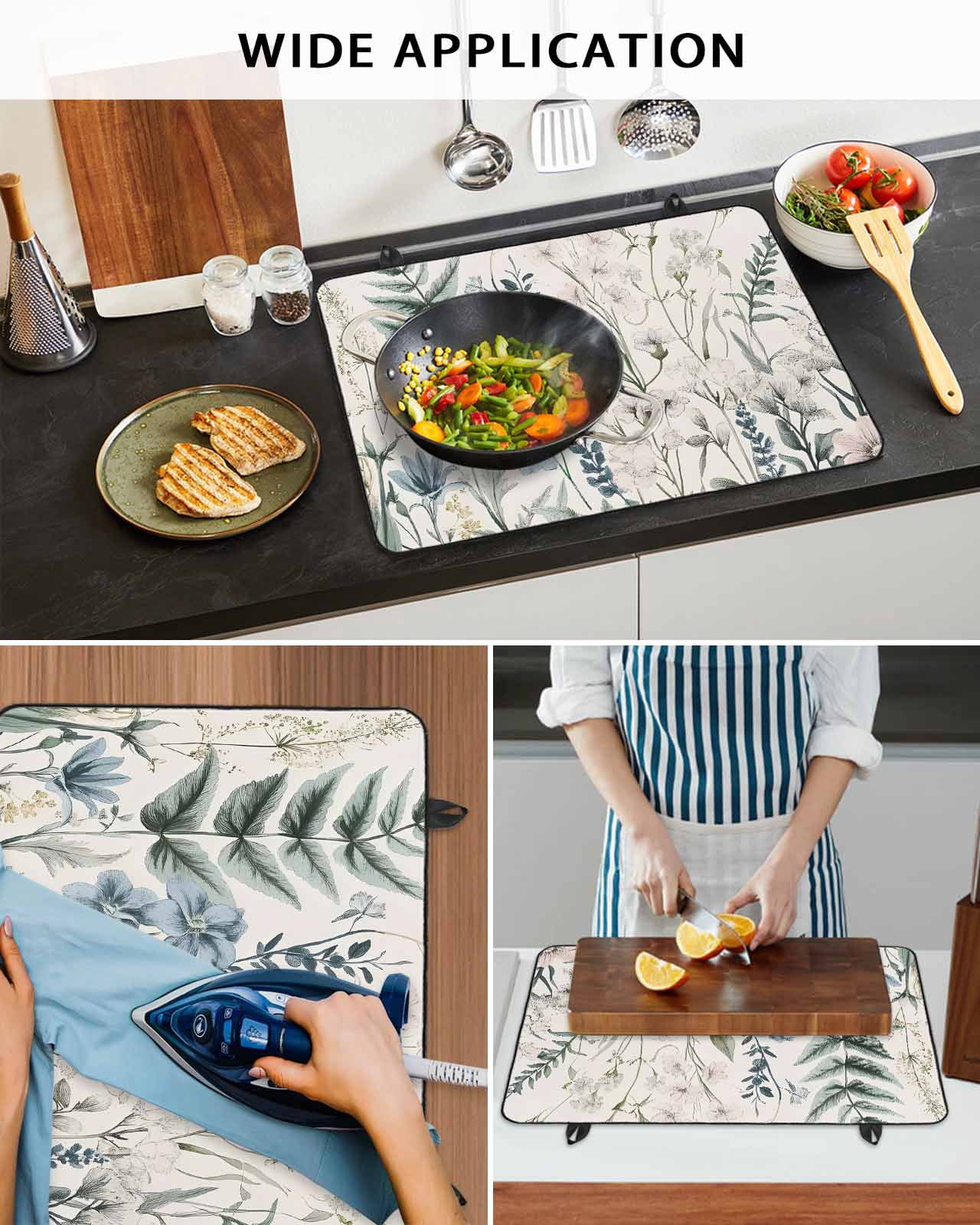 nqOlkjepod Large Induction Cooktop Protector Mat 24"x21", Botanical Floral Stove Top Covers for Electric Stove, Vintage Watercolor Flowers Decorative Stove Burner Cover Mats, Glass Top Stove Cover