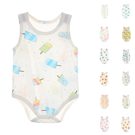 QSXADF Newborn Boys And Girls Summer Sleeveless Bodysuits Graphic Sleeveless Romper Breathable For Summer Kids Outfits
