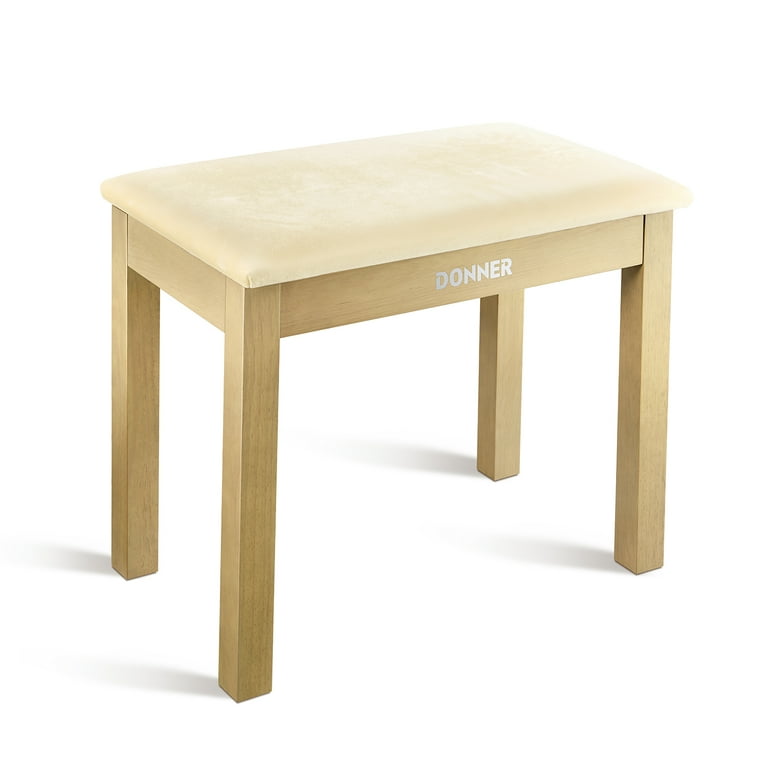 Donner Piano Bench with Storage Solid Wood Keyboard Bench Piano Bookcase Stool Chair Seat with High Density Sponges Pad Light Wood Color