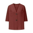 thumbnail image 4 of ZyeKqe Cotton Linen 3/4 Length Sleeve Tops for Women Button up V Neck Top Casual Comfy Blouses Top, 4 of 6
