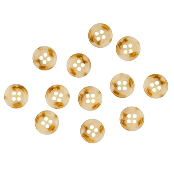 Mibo 12pcs Urea Imitation Horn Suiting & Coat Button - 4 Hole - Classic Shape - 20L(12mm) - Beige Brown Mix